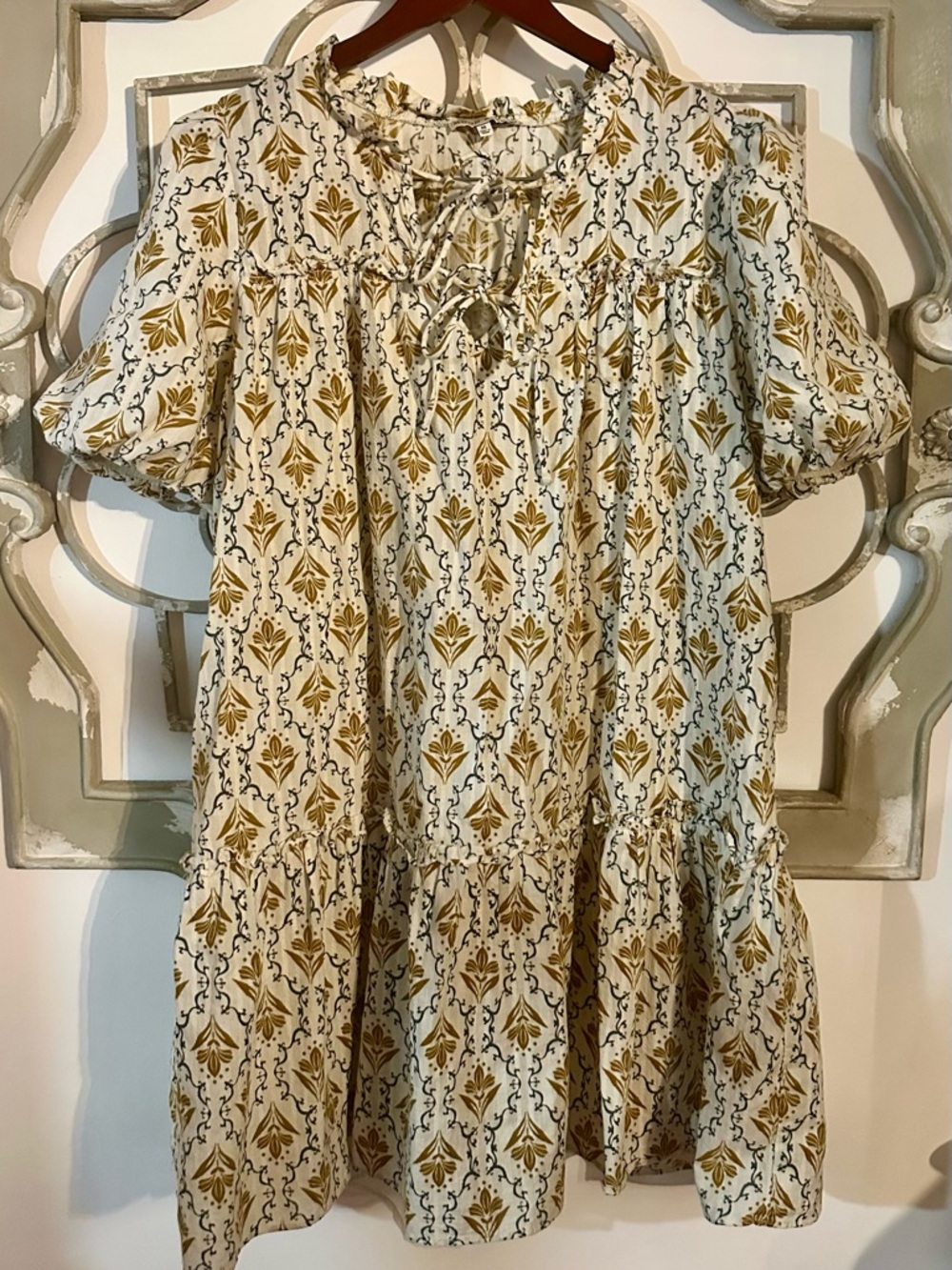 Moon River| Anthropologie Cream and Mustard Babydoll Dress Size M
